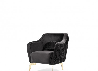 Sessel Chesterfield Ohrensessel Stoff Wohnzimmer Polyester Schwarz